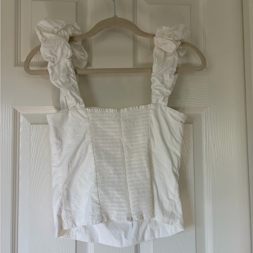 Reformation White Ruffle-Strap Square Neck Tank - Picture 4 of 5